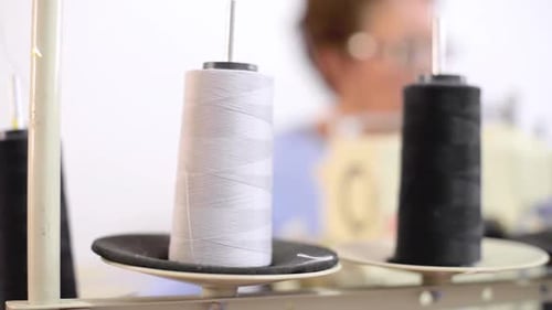Close Up of Sewing Thread on Machine