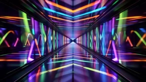 Futuristic Neon Light Tunnel with Moving Arrows Loop