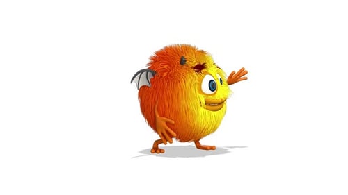 3D Animated Cute Fuzzy Monster Walking and Waving Character