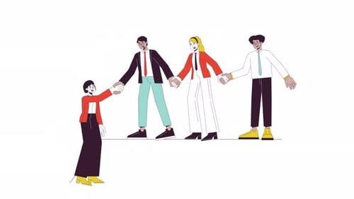 Office workers holding hands line 2D animation