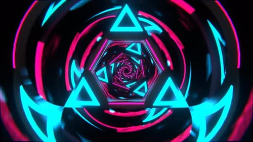 Cyan And Pink Neon Triangle Mirror Tunnel Background Vj Loop In 4K