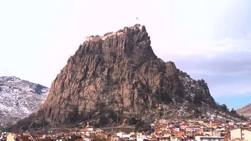 The Afyonkarahisar Castle in the city center of Afyon 4K