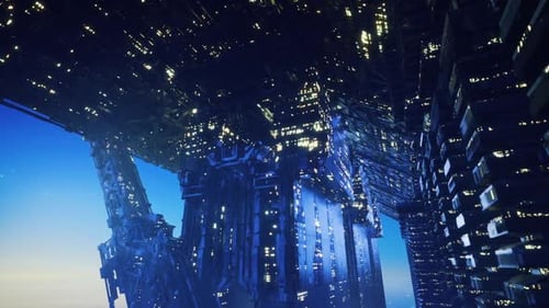 Megaestructura reluciente con destellos luminosos y un diseño vertical claro