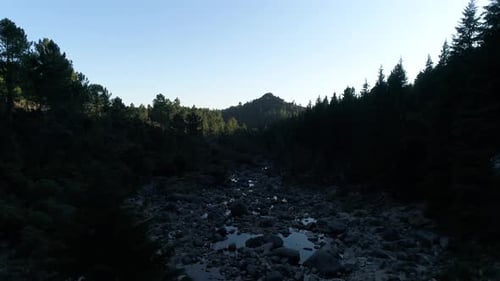 Aerial View of the Mountain River Between the Forest