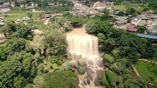 Aerial view of Elefant Waterfall and greenery, Vietnam.