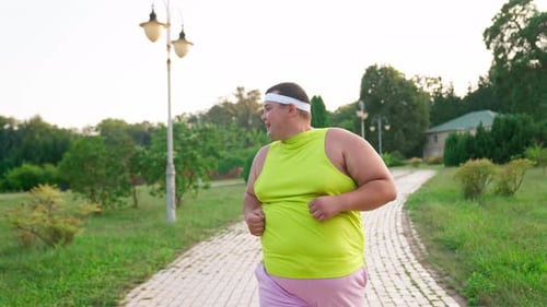 Young Big Man Run Park Sunset