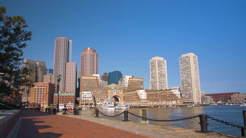 Boston City Skyline, View From Harbor