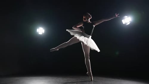 Graceful Ballerina Dancing in Studio Professional Ballet Dancer Young Woman in Pointe Shoes and