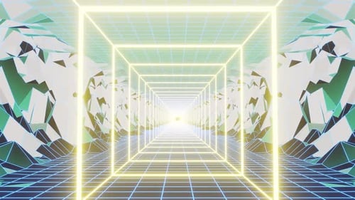 Light Vj Loop Animation With Mountains Background And Neon Square HD