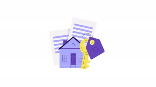 Flat Design House Key and Documents Animation