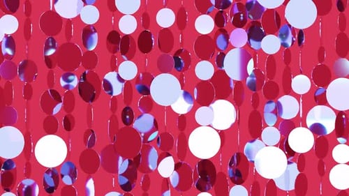 Abstract animation of shiny reflective circles. Looped 3d render, bright red background