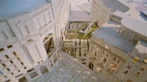 Architectural Model Showcasing Zoning Overview at City Planning Project Closeup