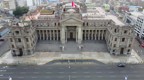 Palace of Justice or "Palacio de Justicia" in Lima, Peru. Drone 4k footage, slowly flying forward. W