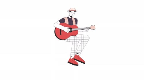 Flat Design Animated Guitarist Playing Music