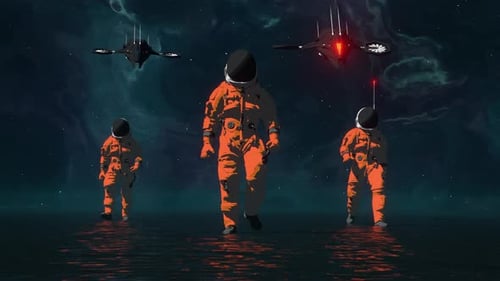 Astronauts Exploring A Water Planet In Space Loop