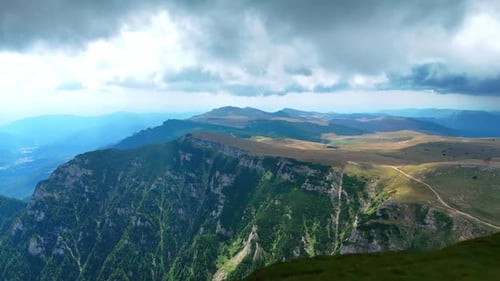 Panoramic aerial view of Bucegi Mountain cliffs.