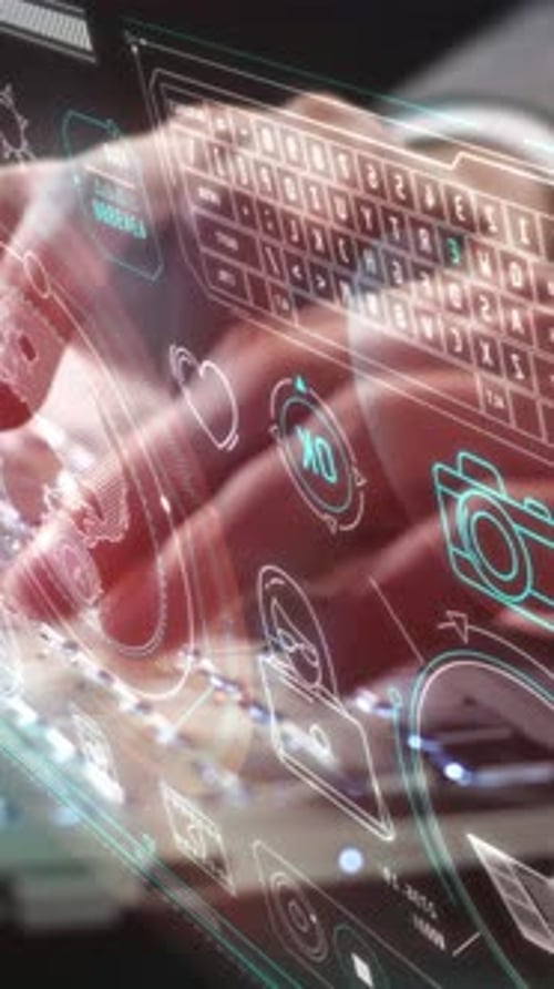 Infographics About Communication and Social Networks Over Laptop Keyboard