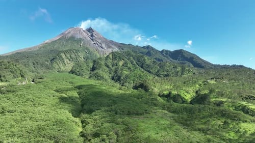 Aerial view of Mount Merapi in Yogyakarta, Indonesian Volcano