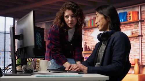 Teamworking Startup Office Colleagues Using Artificial Intelligence