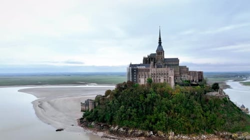 Aerial view of Mont Saint Michel in Normandy, France.