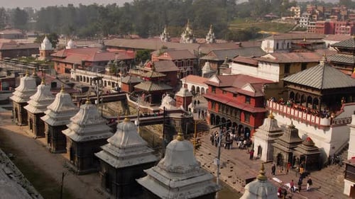 Elevated view of the the Bagmati River and Pashupatinath Temple, Kathmandu, Nepal