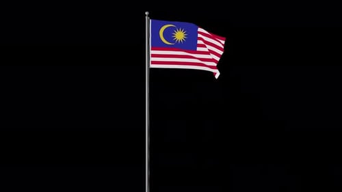 Malaysia Flag on Pole Alpha Channel