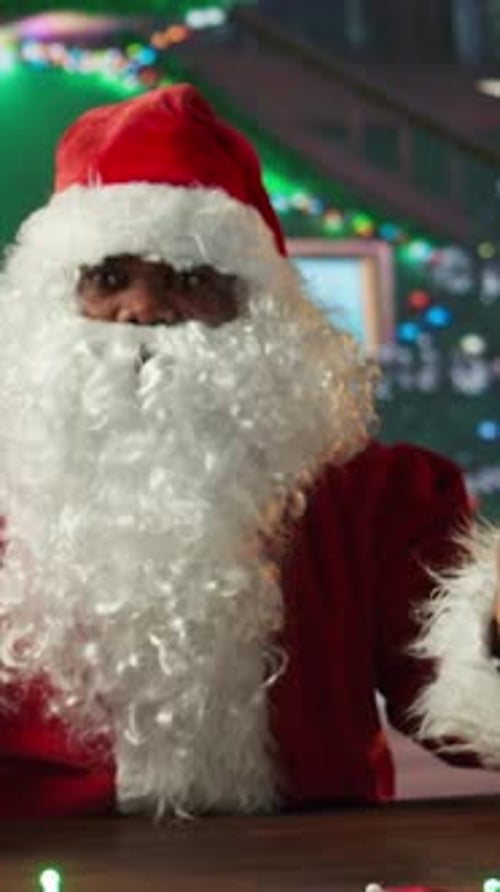 Vertical Video Father Christmas Records a Vlog Talking to Audience About the Magic of x Mas