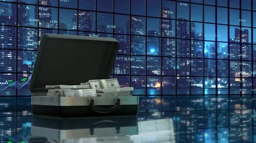 Close Up Briefcase with Money Wealth Concept Loop