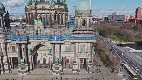 Aerial view revealing Berlin Cathedral , Germany