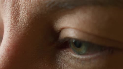 Macro Shot of a Human Eye with Green Iris in Pupil