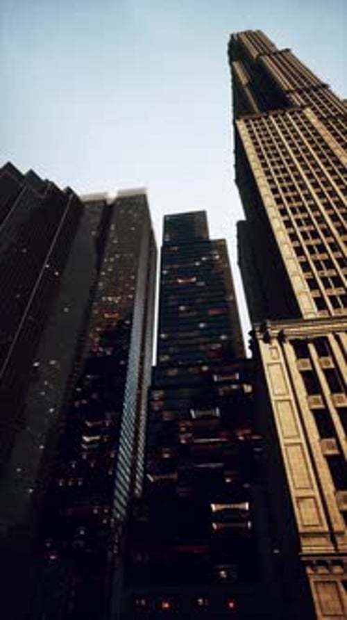 Vertical Format of Looking Directly Up at the Skyline of the Financial District