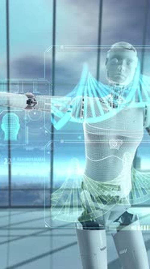 Android Works on a Holographic Panel with DNA 3D Render