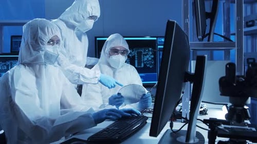 Group of Professional Engineer is Developing a Modern Microprocessor in a Futuristic Laboratory
