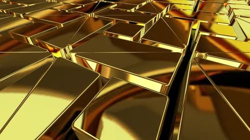 Luxury Background with Motion over Gold Shapes, Figures, 3D Render, Exclusive, Reflection