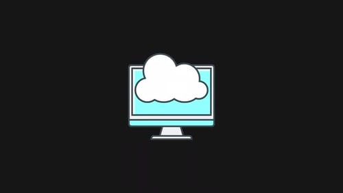 Animated Cloud Data Transfer Icon on Computer Monitor