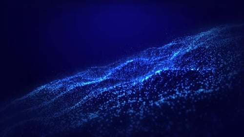 Abstract Blue Particles Flowing in Wave Motion Background