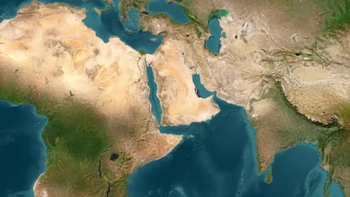 Animated Satellite Map Zoom to Qatar Revealing National Flag