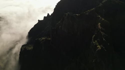 Stunning hiking trails on slope of Pico do Arieiro Madeira Portugal, aerial view