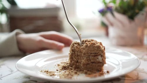 Cake Being Cut with a Fork Close Up