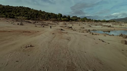 Drone Shot of Rider on Custom Off Road Motorcycle