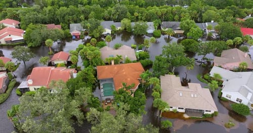 Flooding in Florida Caused By Tropical Storm From Hurricane Debby Suburb Houses in Residential