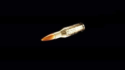 Bala voladora calibre OTAN con canal alfa. Render 3D en Cámara lenta de una bala