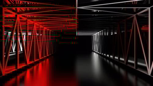 Mirrored Corridor With Red And White Neon Lines Background Vj Loop In 4K