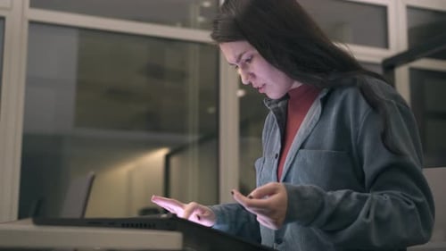 girl studying remotely, holding an online meeting green screen