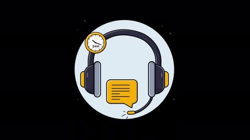 24/7 Customer Support Headset Icon Animated