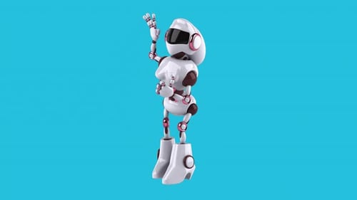 Fun 3D cartoon robot waving (with alpha channel)