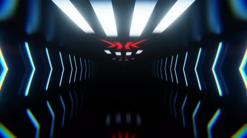Red And White Neon Dark Infinity Corridor Background Vj Loop I 4K