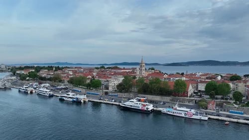 Zadar Marina and Ancient Town Seen From Above