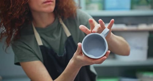 Workshop Woman or Check Ceramic Cup Pottery Design or Mug for Quality