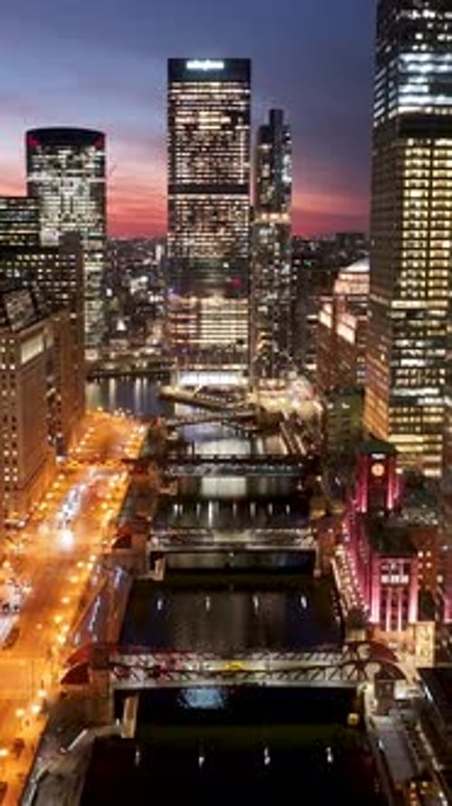 Sunset in Downtown Chicago At Chicago In Illinois United States.